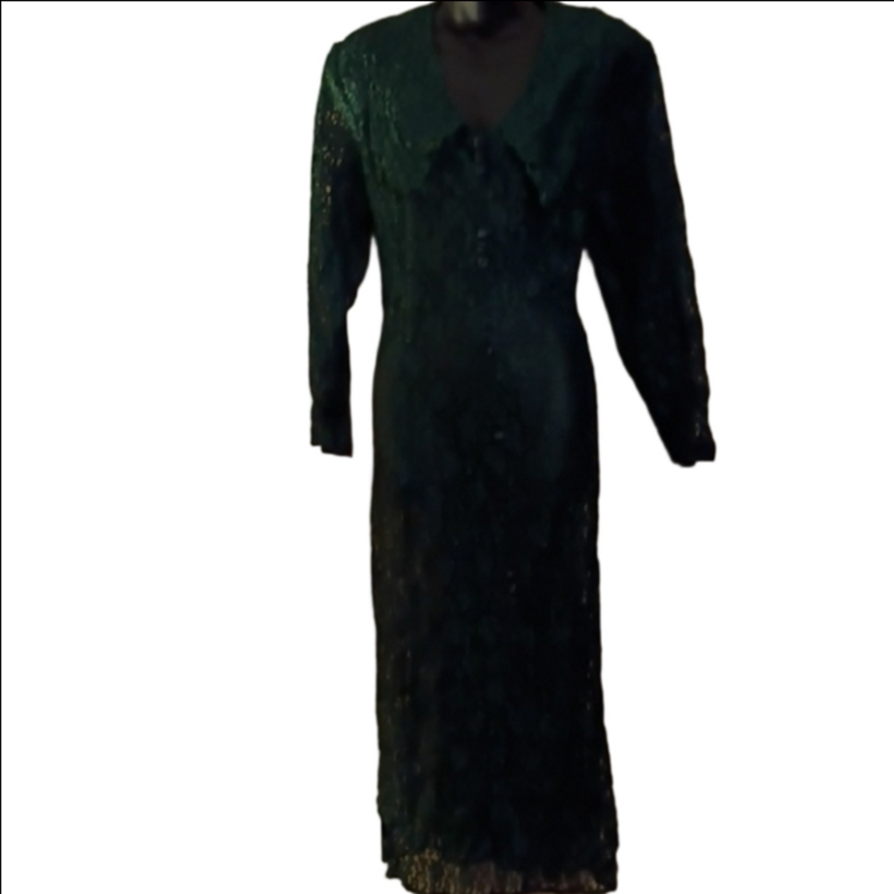 Vintage Emerald Witchy Core Collared Lace Dress. Perfect For Layering.